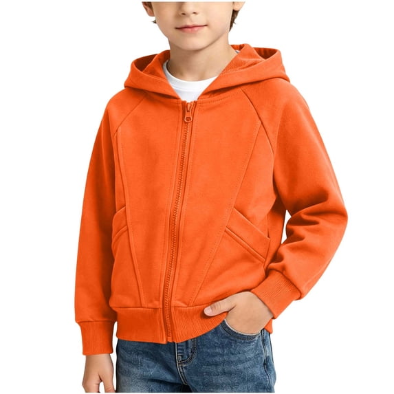 Lmnyox Kid's Hooded Jackets Loose Solid Color Long Sleeve Full Zipper Hoodies Casual Workout Coats with Pockets