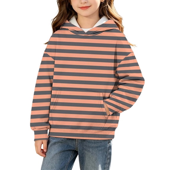 Lmnyox Kid's Hoodies Casual Warm Striped Long Sleeve Pullover Loose Sweatshirts with Pockets 3-14 Years