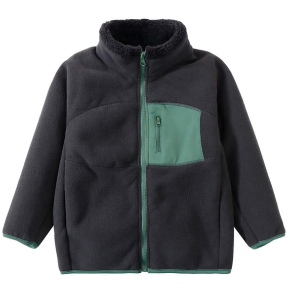 Lmnyox Kid's Jackets Plain Zip Up Long Sleeve Stand Collar Sherpa Coats Thermal Fleece Jackets with Pockets