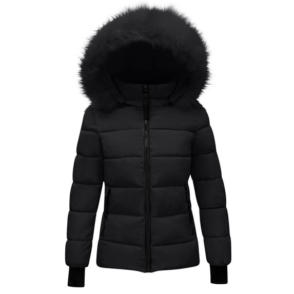 Lmnyox Kid's Puffer Jackets Zip Up Fuzzy Fleece Hooded Coats Winter Thermal Quilted Jackets with Pockets