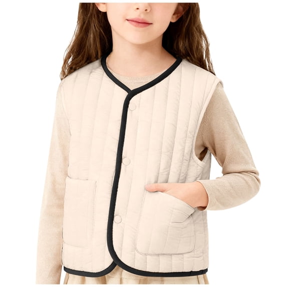 Lmnyox Kid's Puffer Vests Lightweight Button Down V Neck Quilted Puffy Jackets Fall Winter Thermal Coats