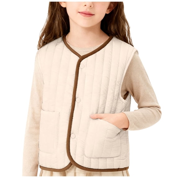 Lmnyox Kid's Puffer Vests Lightweight Button Down V Neck Quilted Puffy Jackets Fall Winter Thermal Coats