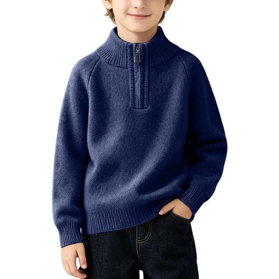 Lmnyox Kid's Sweaters Solid Color Mock Neck Half Zipper Pullover Fall Winter Warm Loose Sweater Tops
