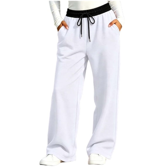 Lmnyox Kid's Sweatpants Plain Elastic Waist Drawstring Activewear Wide Leg Sports Pants with Pockets