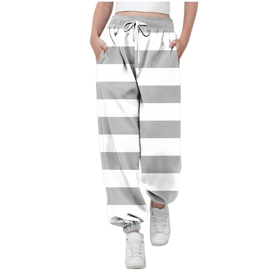 Lmnyox Kid's Sweatpants Striped Drawstring Cuffed Workout Trousers Classic Loose Joggers with Pockets