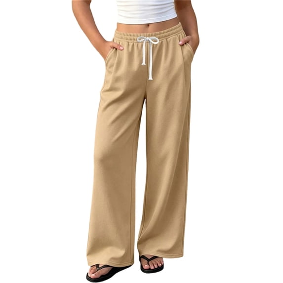 Lmnyox Kid's Sweatpants Wide Leg Solid Color Elastic Waist Drawstring Pants Open Bottom Trousers with Pockets