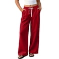 thumbnail image 1 of Lmnyox Kid's Sweatpants Wide Leg Solid Color Elastic Waist Drawstring Pants Open Bottom Trousers with Pockets, 1 of 8