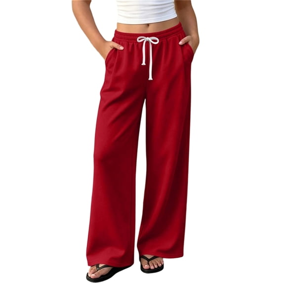 Lmnyox Kid's Sweatpants Wide Leg Solid Color Elastic Waist Drawstring Pants Open Bottom Trousers with Pockets