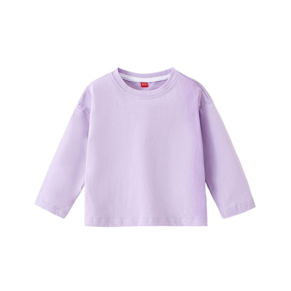 Lmnyox Kid's T-Shirts Solid Color Crew Neck Long Sleeve Workout Basic Shirts Casual Classic Tops 1-9 Years