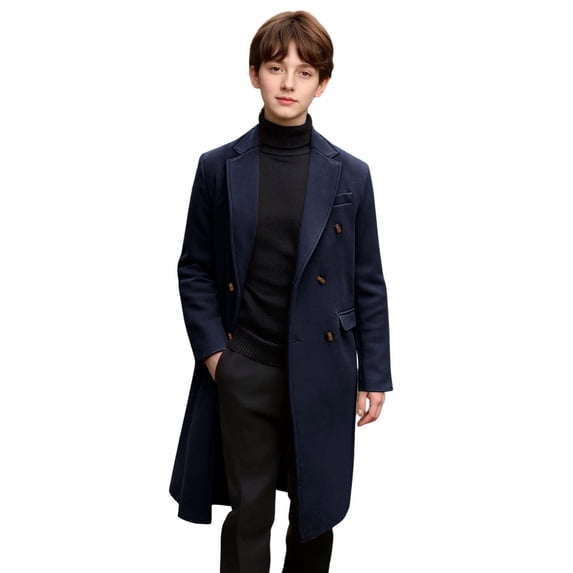 Lmnyox Kid's Trench Coats Classic Double Breasted Notch Lapel Dress Coats Plain Long Sleeve Jackets with Pockets