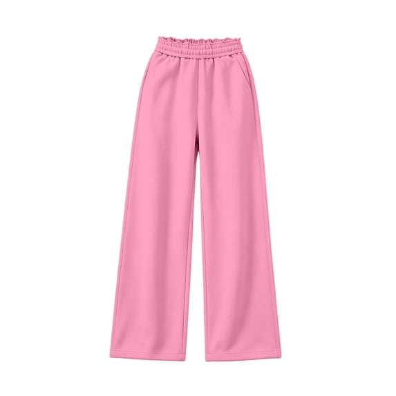 Lmnyox Kid's Wide Leg Sweatpants Casual Plain Elastic Waist Athletic Pants Teen School Trousers with Pockets