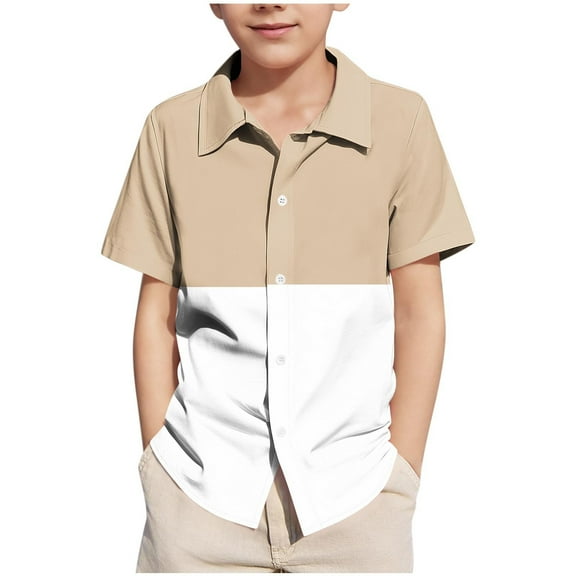 Lmnyox Kids Button Down Shirt Color Block Short Sleeve Blouses Collared Summer Casual Vacation Beach Tops