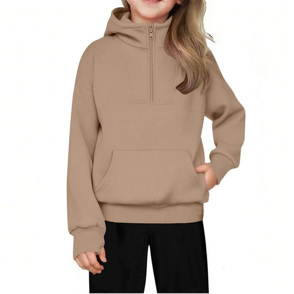 Lmnyox Kids Girls Casual Athletic Sweatshirts Half Zip Long Sleeve Hoodies Solid Hooded Sport Pullover Tops with Pocket