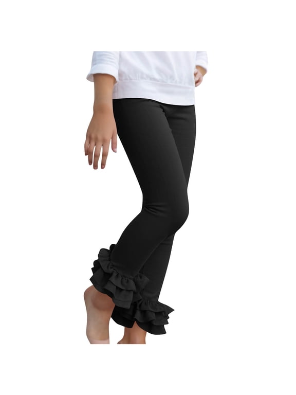 Kids Girls Leggings Solid Color Ruffle Bottom Yoga Pants Stretchy Dance Active Tights Leggings 3-12 Years