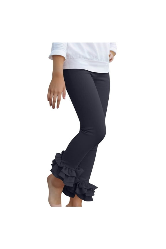 Kids Girls Leggings Solid Color Ruffle Bottom Yoga Pants Stretchy Dance Active Tights Leggings 3-12 Years