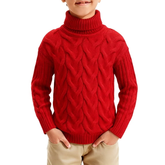 Lmnyox Kids High Neck Sweaters Long Sleeve Cable Knit Pullover Sweater Boys Girls Solid Fashion Sweater Tops