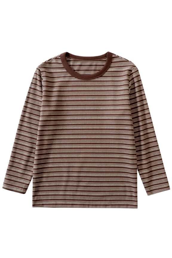 Kids Long Sleeve T Shirt Casual Basic Striped Crew Neck Pullover Tee Boys Girls Lightweight Undershirts