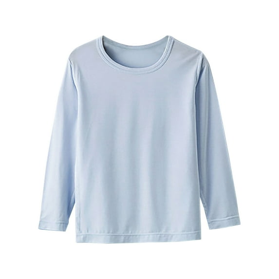 Lmnyox Kids Long Sleeve T Shirt Solid Basic Round Neck Pullover Tee Lightweight Casual Soft Undershirts