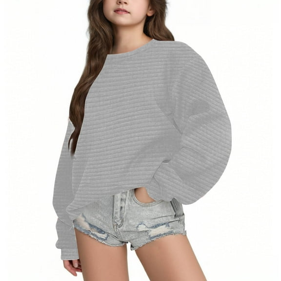 Lmnyox Kids Oversized Sweatshirts Loose Crew Neck Long Sleeve Solid Pullover Teens Girls Casual Shirts Tops