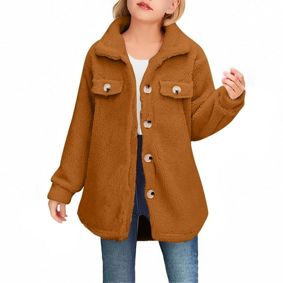 Lmnyox Kids Peacoat Sherpa Fleece Button Down Collared Thermal Jacket Boys Girls Winter Thick Warm Coat Outerwear