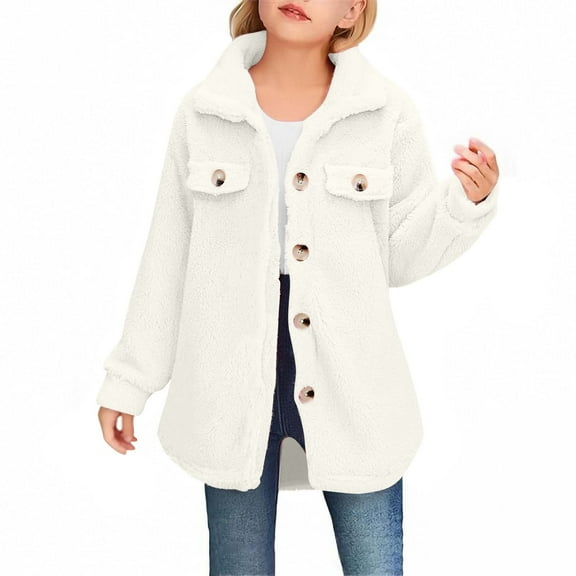 Lmnyox Kids Peacoat Sherpa Fleece Button Down Collared Thermal Jacket Boys Girls Winter Thick Warm Coat Outerwear