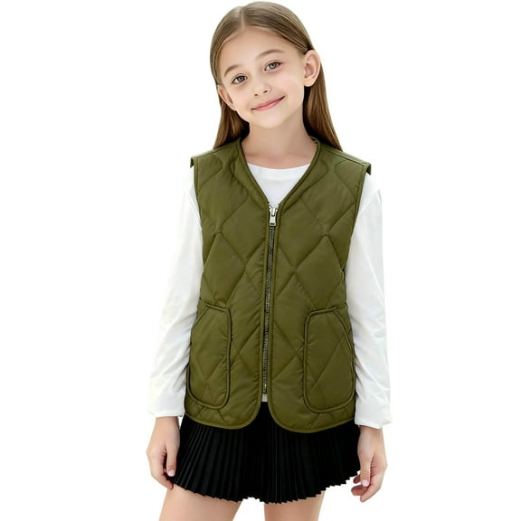 Lmnyox Kids Quilted Vest Fleece Lined Zip Up Sleeveless Thermal Vest Jacket with Pocket Solid Warm Outerwear