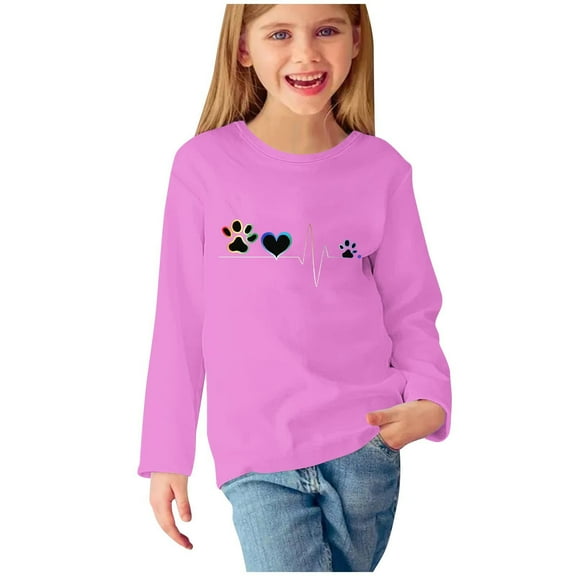 Lmnyox Kids Shirt Print Crew Neck Long Sleeve Basic T Shirt Boys Girls Casual Pullover Tops Fall Winter Clothes