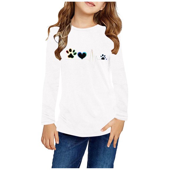 Lmnyox Kids Shirt Print Crew Neck Long Sleeve Basic T Shirt Boys Girls Casual Pullover Tops Fall Winter Clothes