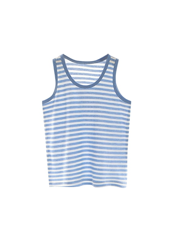 Kids Tank Tops Crew Neck Sleeveless Striped Tank Shirts Summer Casual Comfort Cotton Undershirts 1-12 Years