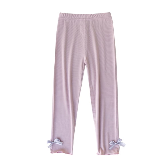Lmnyox Leggings for Girls Cute Solid Color Bow Knot Elastic Waist Dance Pants Casual Pull On Leggings