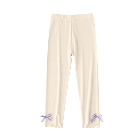 Lmnyox Leggings for Toddler Girls Bow Knot Ruffle Solid Color Elastic Waist Pants Casual Cute Workout Leggings