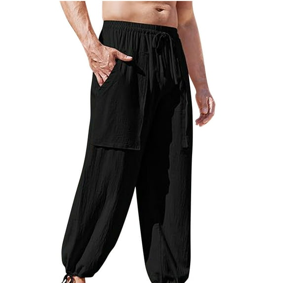 Lmnyox Lightweight Pants for Men Baggy Elastic Waist Drawstring Yoga Pants with Pocket Loose Casual Beach Tapered Trousers