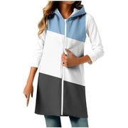 Lmnyox Long Hooded Vest for Women Sleeveless Zip Up Casual Jacket Coat Fashion Side Slit Vest Outerwear