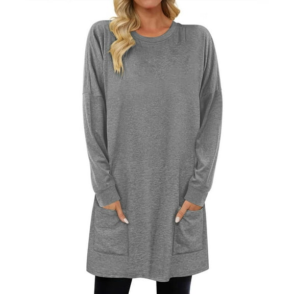 Lmnyox Long Pullover for Women Lightweight Oversized Long Sleeve Crew Neck Sweatshirts with Pocket Casual Tops