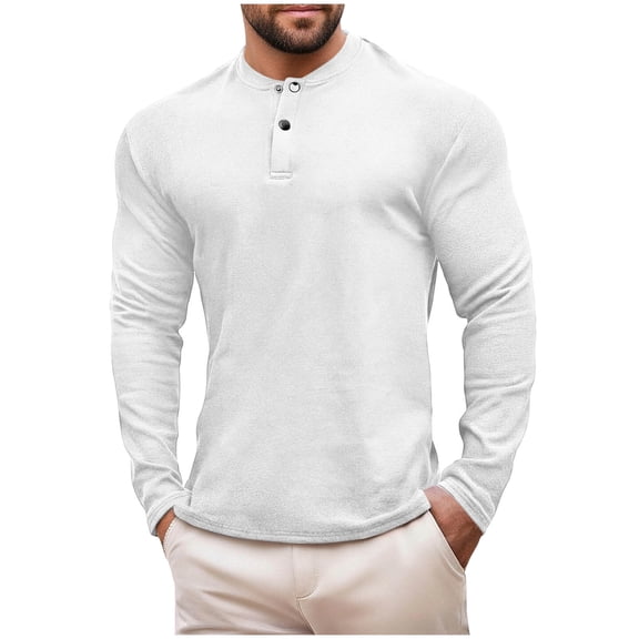 Lmnyox Long Sleeve Basic T Shirt for Men Solid Casual Button Crew Neck Tops Classic Fashion Pullover Tee