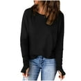 thumbnail image 1 of Lmnyox Long Sleeve Casual Shirts for Women Dressy Fashion Crew Neck Solid Tops Basic Work Tees with Thumbhole, 1 of 8