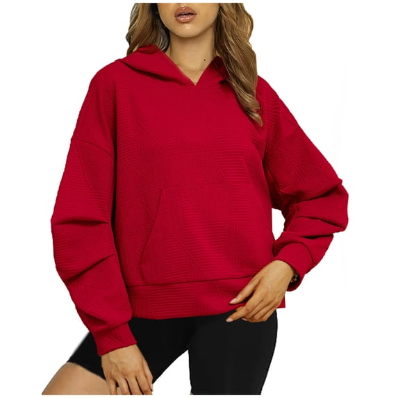Lmnyox Long Sleeve Hoodies for Women Loose Casual Pullover Tops Fall Solid Color Basic Sweatshirts with Pocket