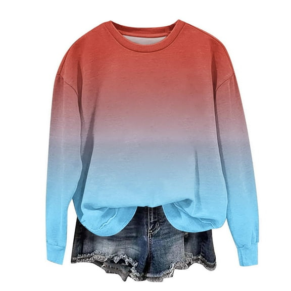 Lmnyox Long Sleeve Shirts for Girls Crew Neck Gradient Casual T Shirt Kids Spring Summer Loose Tees Blouses