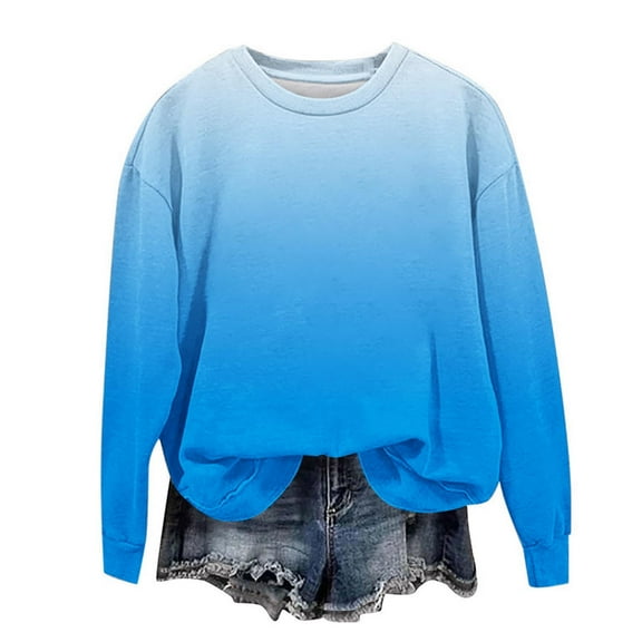 Lmnyox Long Sleeve Shirts for Girls Crew Neck Gradient Casual T Shirt Kids Spring Summer Loose Tees Blouses