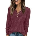 thumbnail image 1 of Lmnyox Long Sleeve Shirts for Women Solid Ribbed V Neck Button Blouses Fashion Basic Fall Tunic Tops, 1 of 8