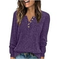thumbnail image 1 of Lmnyox Long Sleeve Shirts for Women Solid Ribbed V Neck Button Blouses Fashion Basic Fall Tunic Tops, 1 of 8