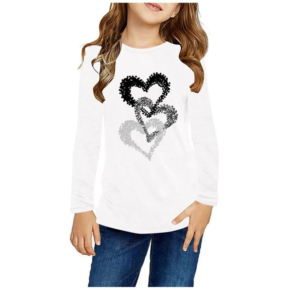 Lmnyox Long Sleeve T Shirt for Boys Girls Cute Heart Print Crew Neck Pullover Kids Fall Winter Tops Clothes