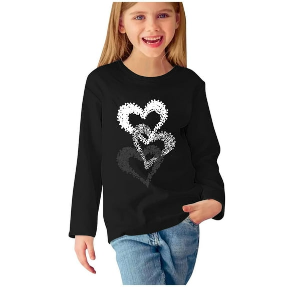 Lmnyox Long Sleeve T Shirt for Boys Girls Cute Heart Print Crew Neck Pullover Kids Fall Winter Tops Clothes