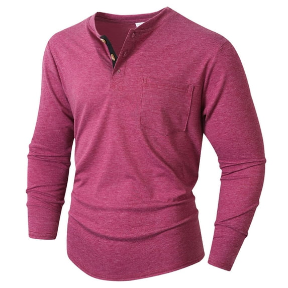 Lmnyox Long Sleeve T Shirt for Men Solid Crew Neck Button Pullover Tee with Pocket Casual Basic Work Shirt