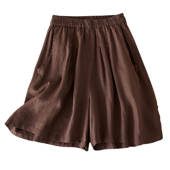 Lmnyox Loose Casual Cotton Linen Shorts for Women Wide Leg Shorts with Pocket Summer Flowy Short Pants
