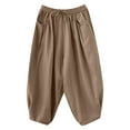 thumbnail image 1 of Lmnyox Loose Cotton Linen Capris for Women Wide Leg Elastic Waist Trouser with Pocket Summer Lounge Pants, 1 of 7