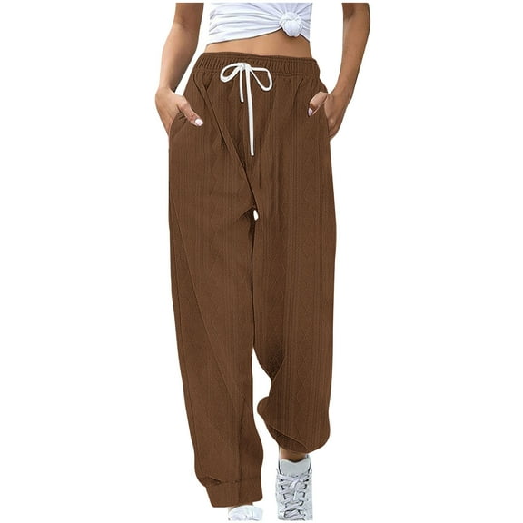Lmnyox Lounge Pants for Women Loose Elastic Waist Drawstring Pajama Pants Cinch Bottom Casual Pants with Pocket