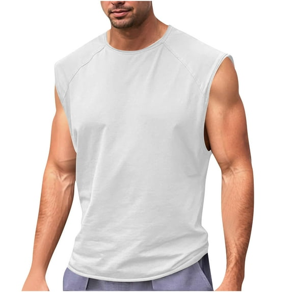 Lmnyox Men's Basic Athletic Tops Solid Color Sleeveless Crew Neck Workout Muscle Tank Tops Summer Training Shirt