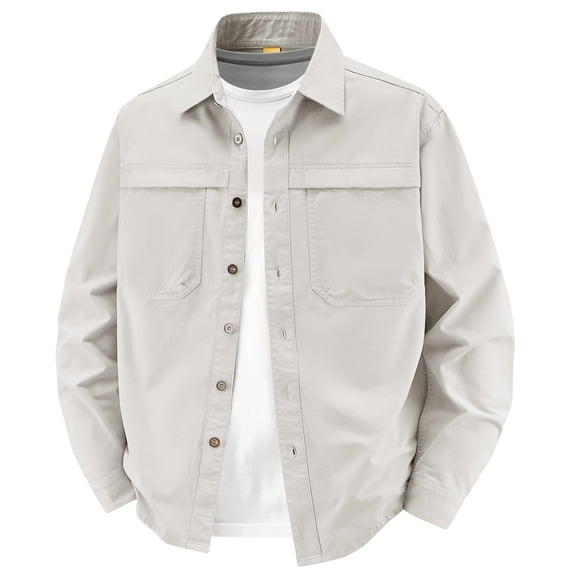 Lmnyox Men's Button Up Jackets Casual Plain Thin Long Sleeve Lapel Coats Outdoor Hiking Shirts with Pockets
