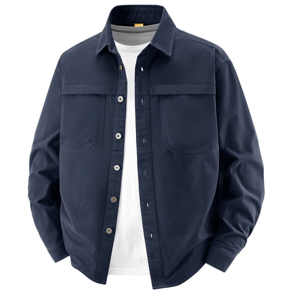 Lmnyox Men's Button Up Jackets Casual Plain Thin Long Sleeve Lapel Coats Outdoor Hiking Shirts with Pockets